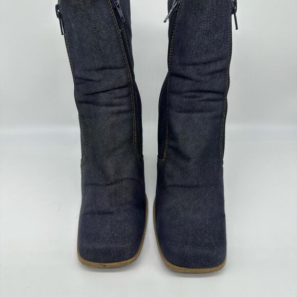 Denim Blue Square Toe Chunky Zipper Booties Womens 6 Y2K Retro - Picture 9 of 15